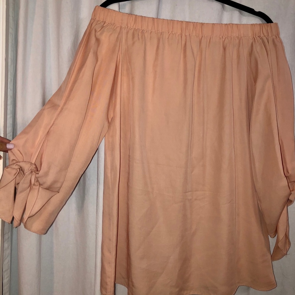 Peach off the shoulder dress